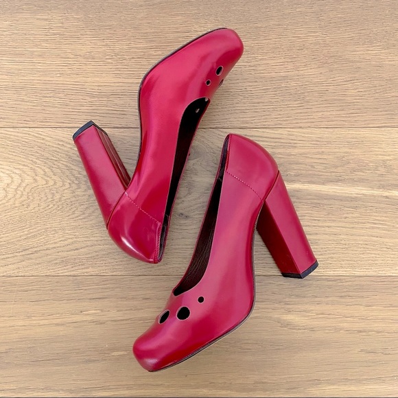 Marni Shoes - MARNI Red Fuoco Scarpa Goat Leather Pump IT38